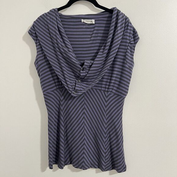 Pilcro Striped Draped Top Size S Purple Gray Whimsigoth Cap Sleeve Y2K Witchy - Picture 1 of 7